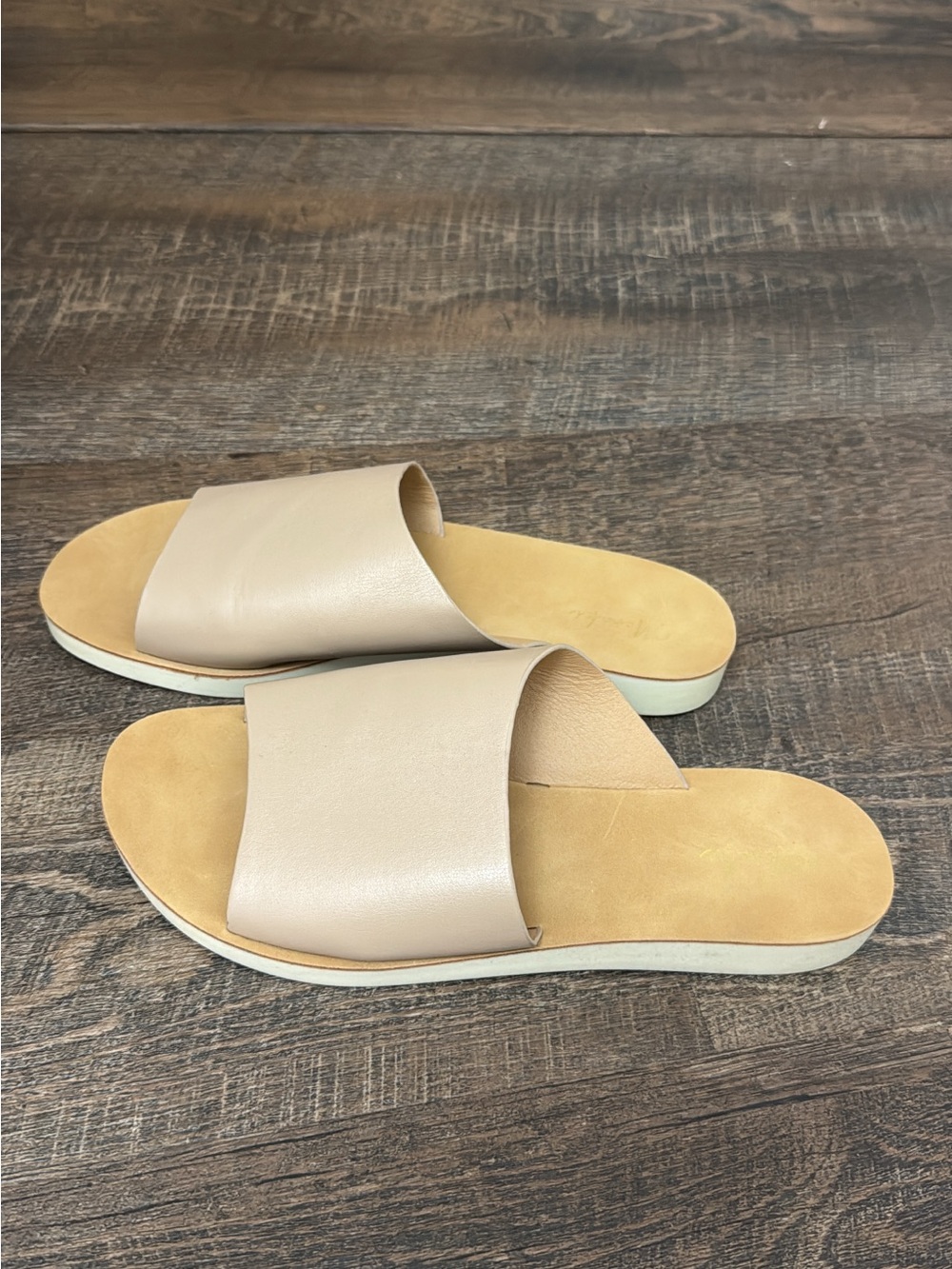 meraki Taupe Slide Sandals with Tan Footbed